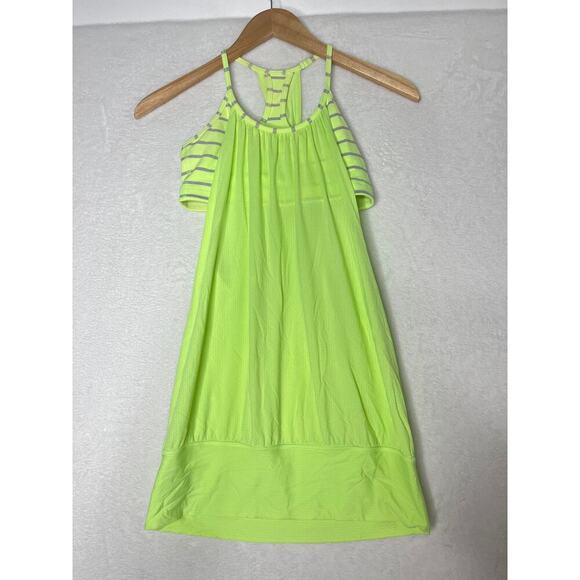 Lululemon No Limits Tank Neon Yellow Shelf Bra Top Striped Activewear Yoga sz 4 - Picture 2 of 6